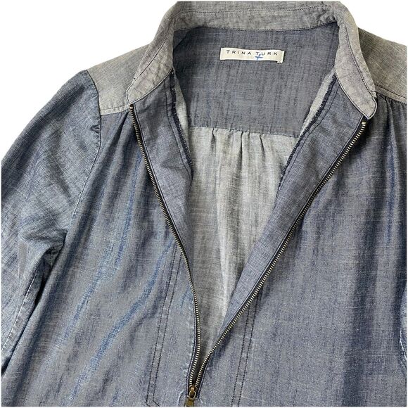 Trina Turk Darya Long Sleeve Chambray Dress Linen Blend-M - Picture 8 of 16
